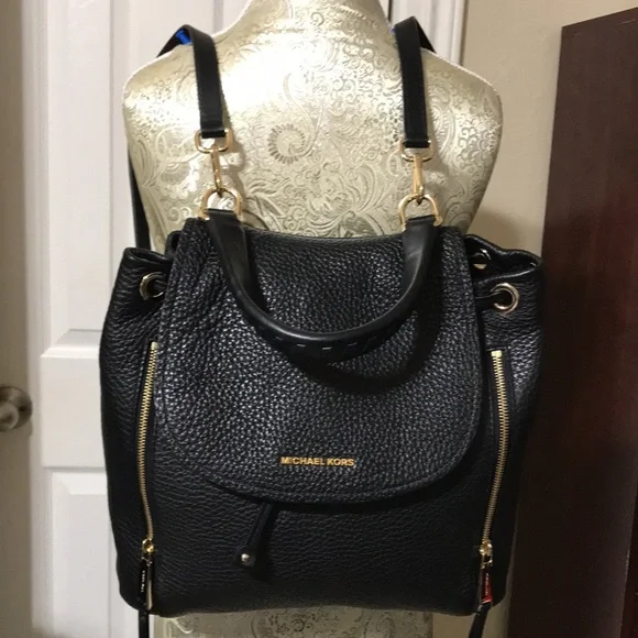 Michael kors pebble leather backpack with gold tone hardware &outside zip pocket